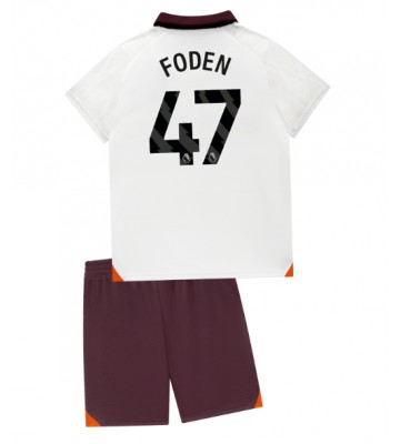 Manchester City Phil Foden #47 Segunda Equipación Niños 2023-24 Manga Corta (+ Pantalones cortos)